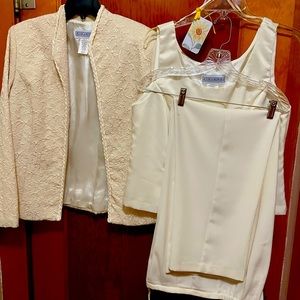 Jessica Parker 3-Piece Mother of The Bride Suit. Brocade Jacket,Satin Top